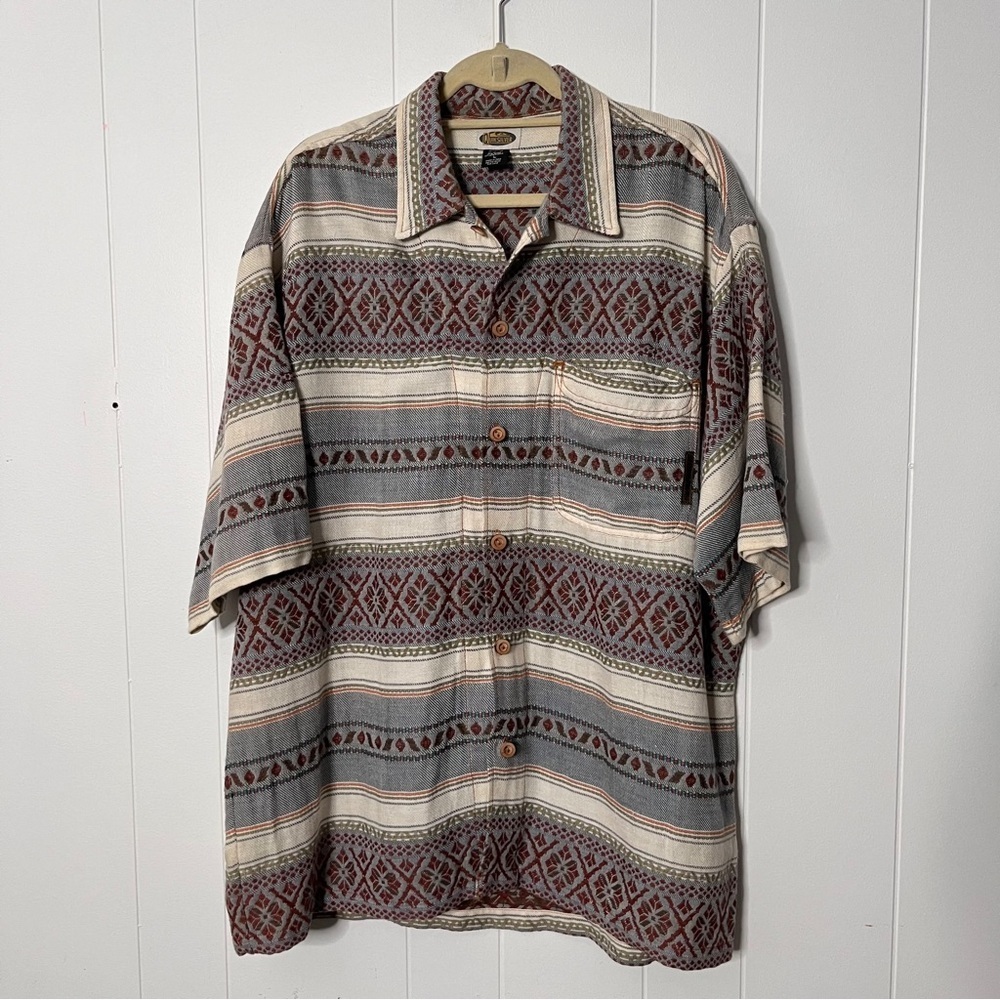 Quiksilver Casual Button Down Shirt Relaxed Fit Camp Patterned Thick Material L